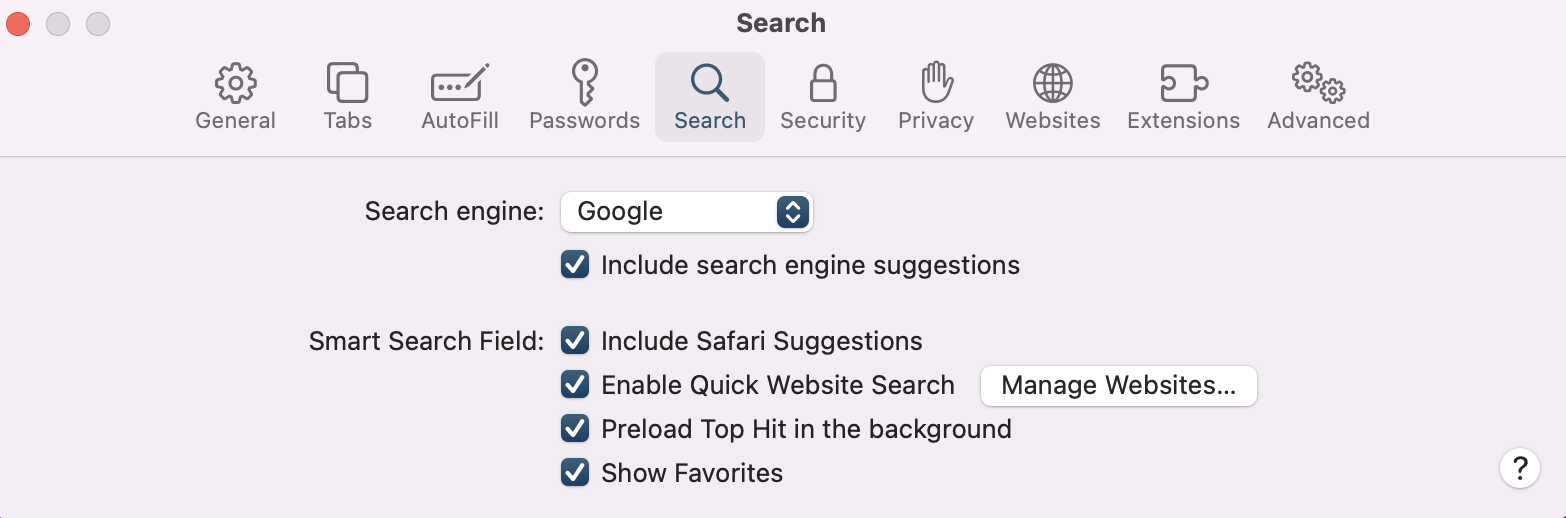 Mecanismo de busca padrão do Safari