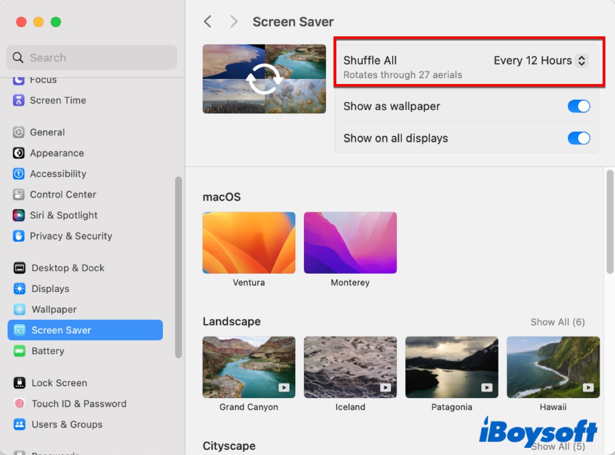 Shuffle an aerial screen saver on Mac