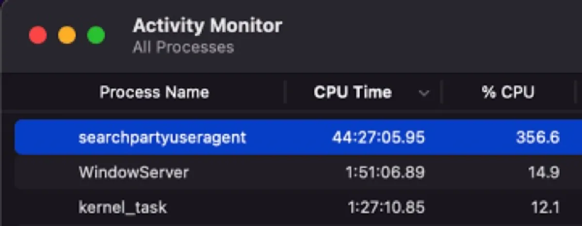 searchpartyuseragent high CPU usage in Activity Monitor