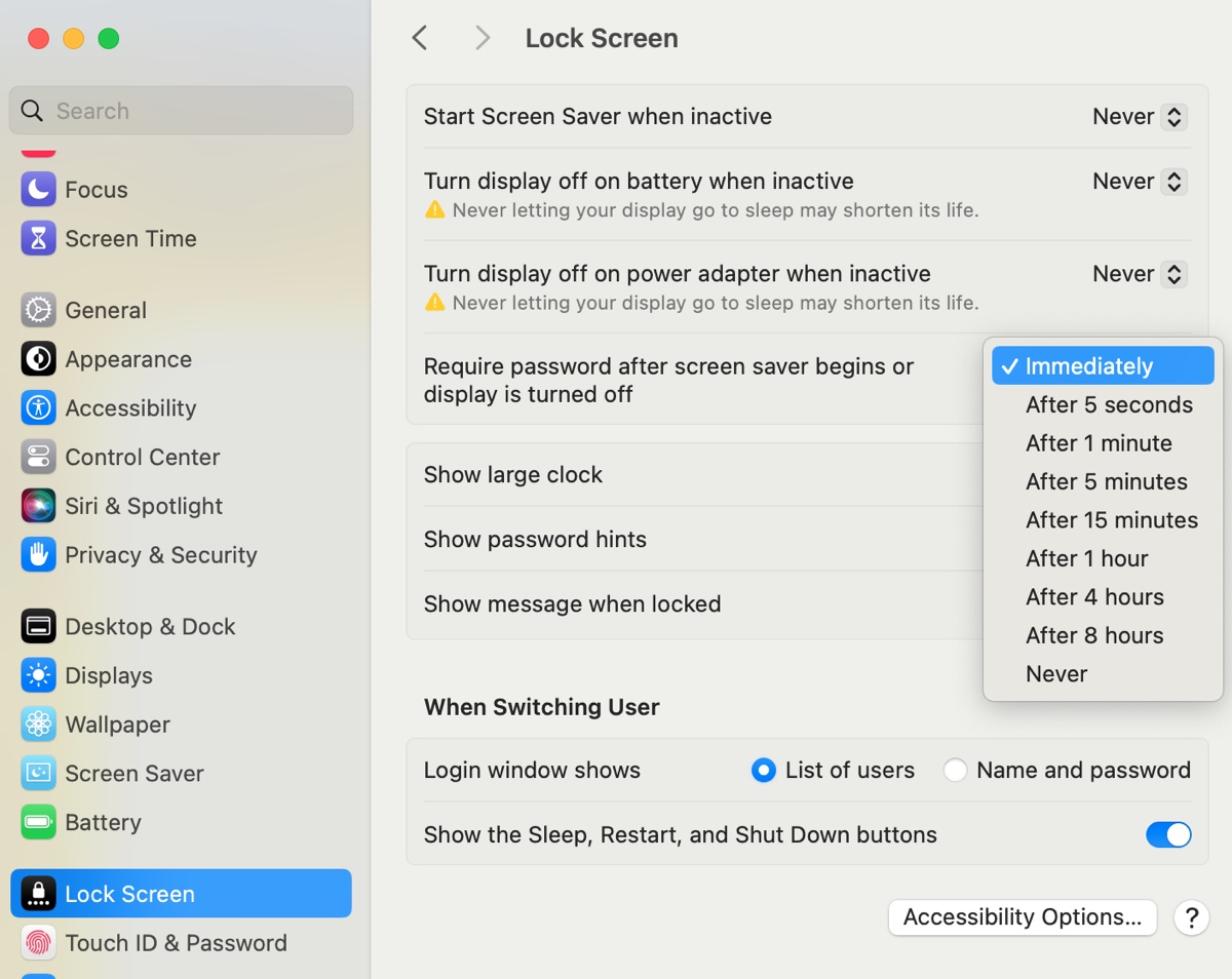 Set a password for Lock screen on Mac