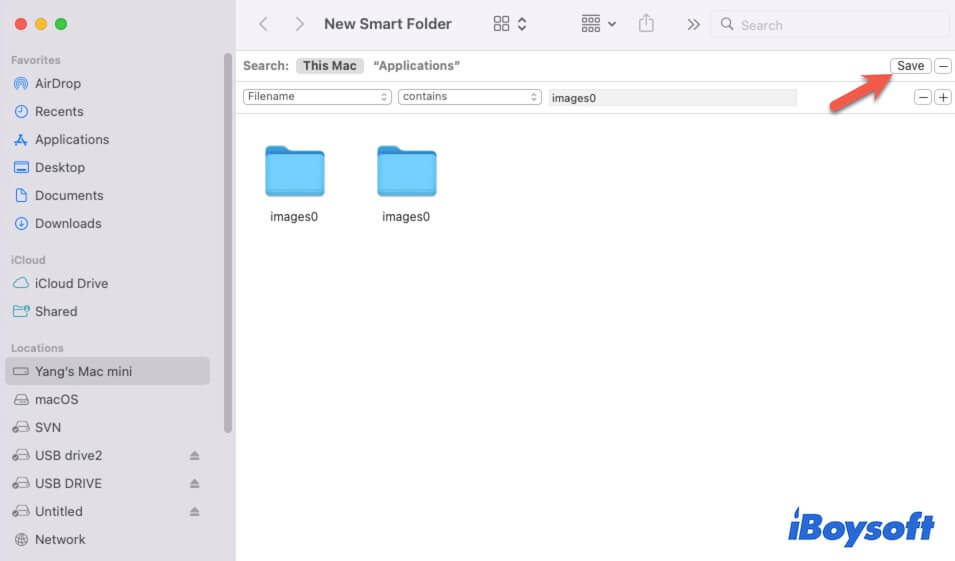 Klicken Sie auf Speichern, um den neuen Smart Folder zu speichern