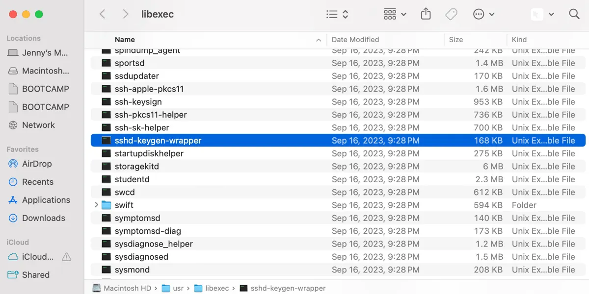 A localização do sshd keygen wrapper no Mac