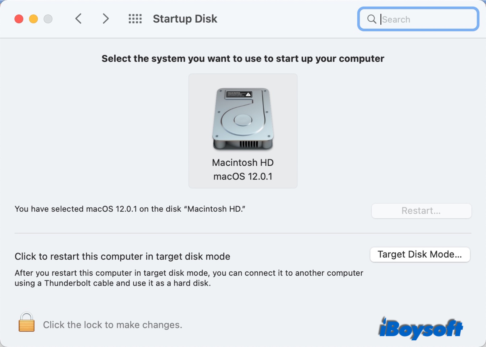 view startup disk on Mac