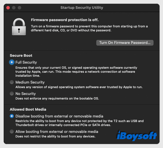 T2チップを搭載したMacのStartup Security Utility