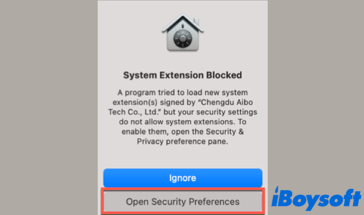 Open Security Preferences