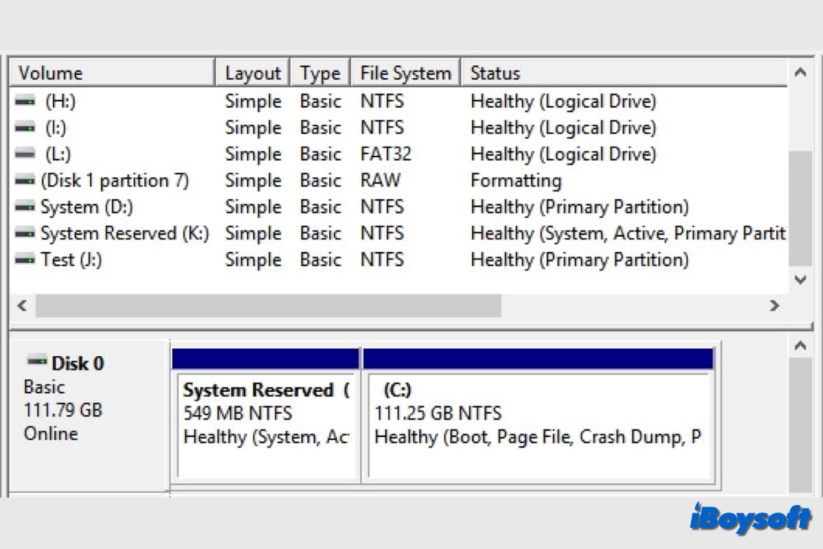 summary system reserved partition