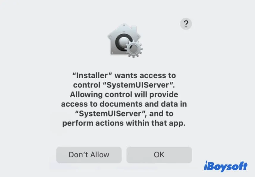 El instalador quiere acceder para controlar SystemUIServer