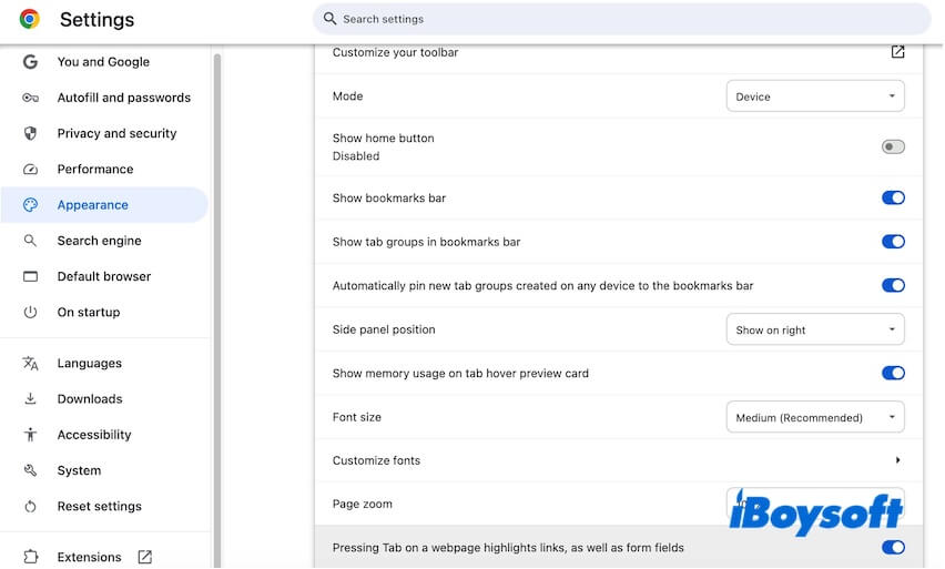 ChromeでTabキーを有効にする