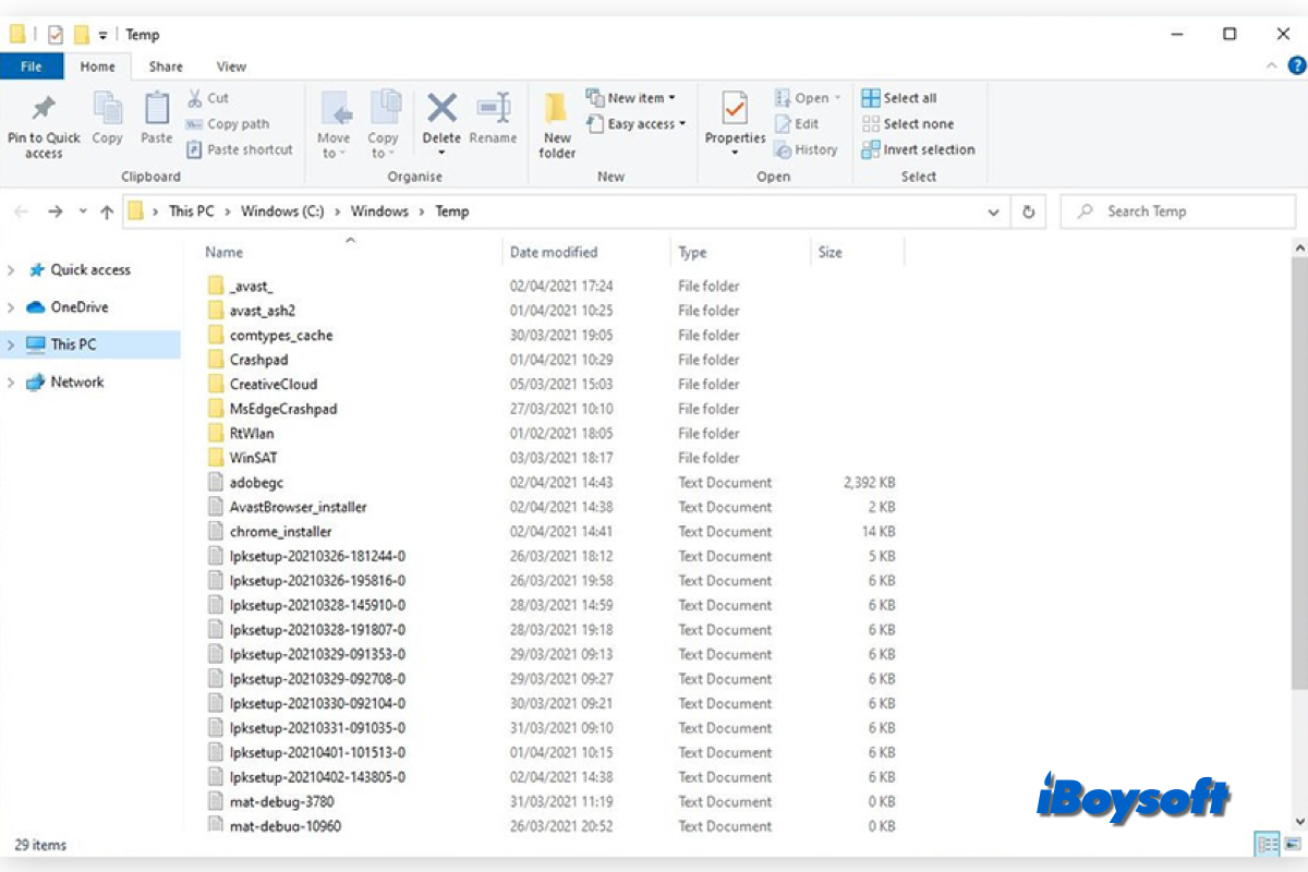 archivos temporales de Windows