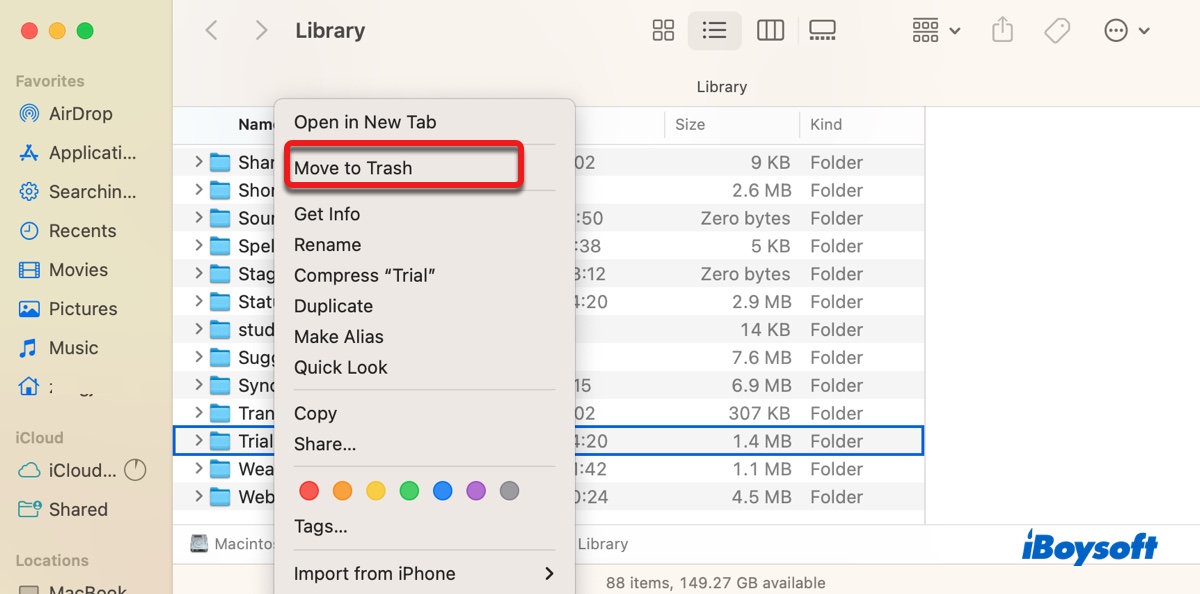 Delete Trial folder on Mac