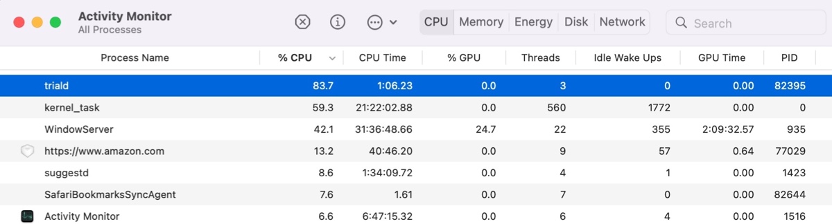 Triald high CPU in Activity Monitor