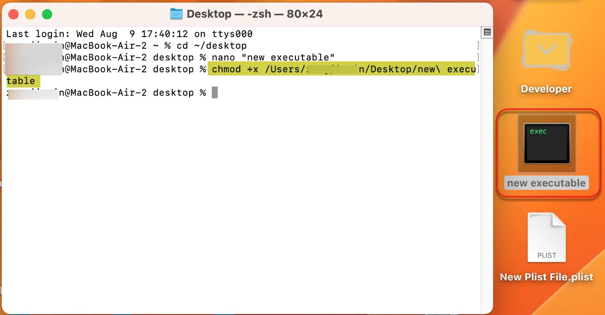 Transformar texto em um arquivo executável Unix no Mac