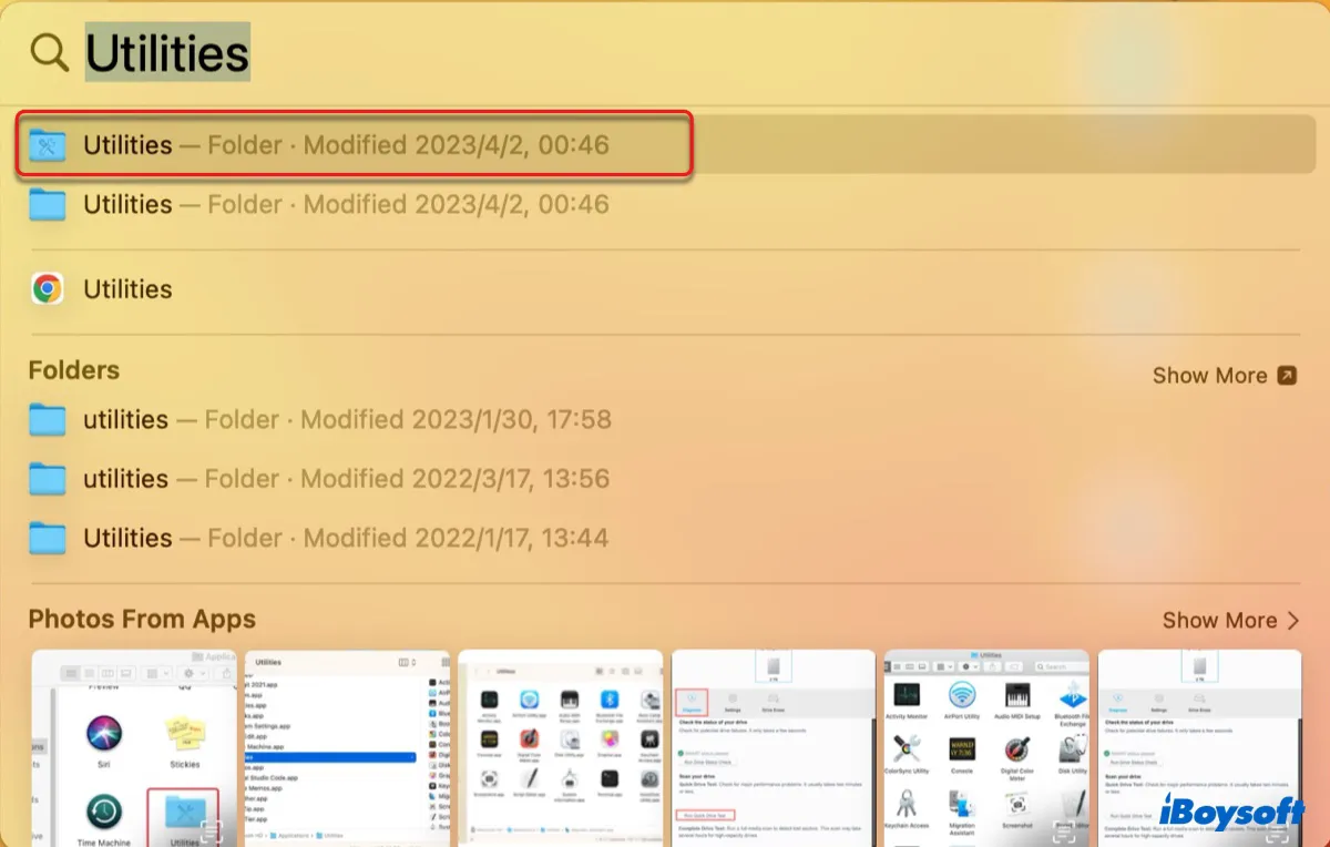 How to access Utilities folder on Mac using Spotlight