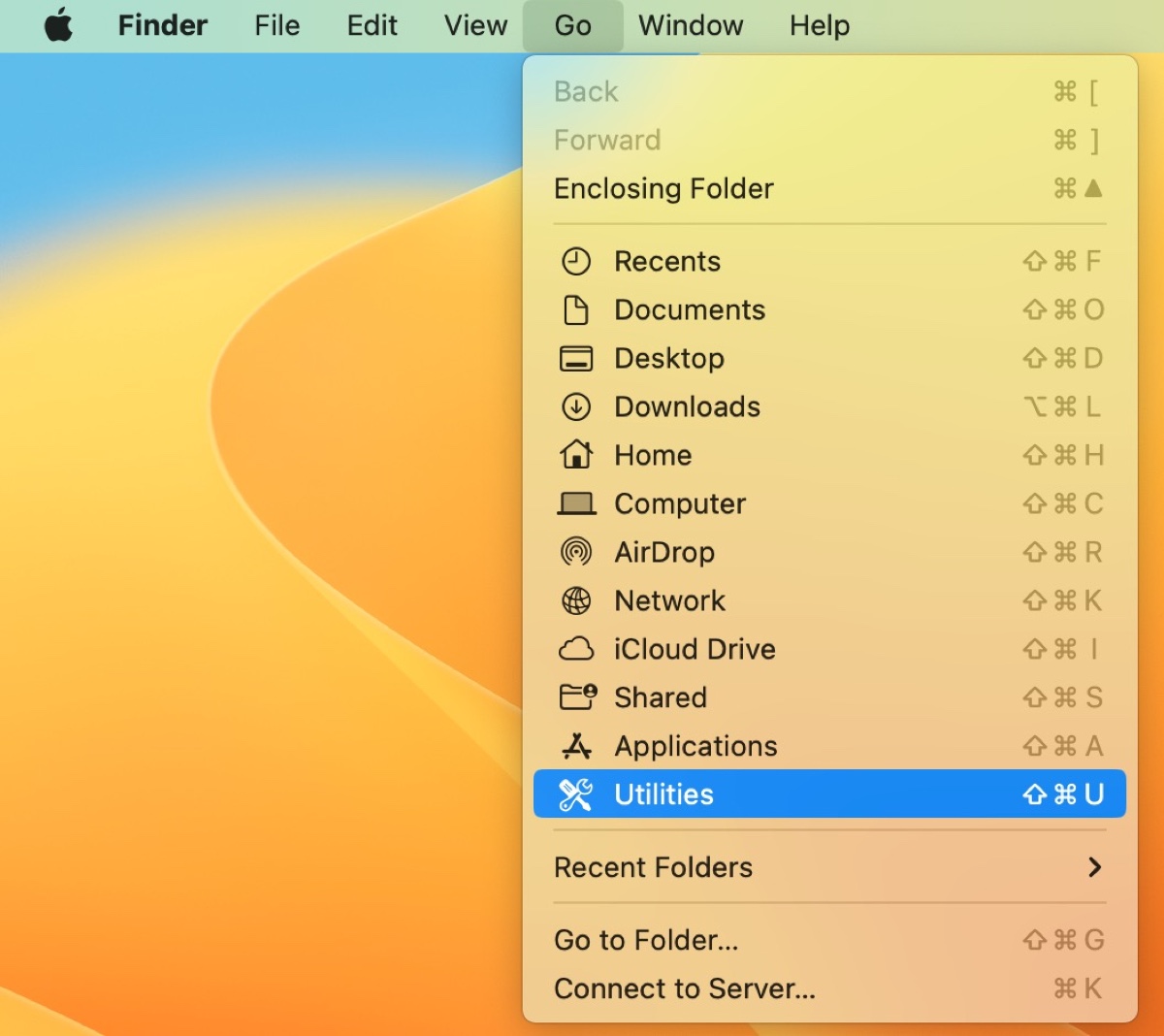 Como abrir a pasta Utilitários no Mac usando o menu Ir