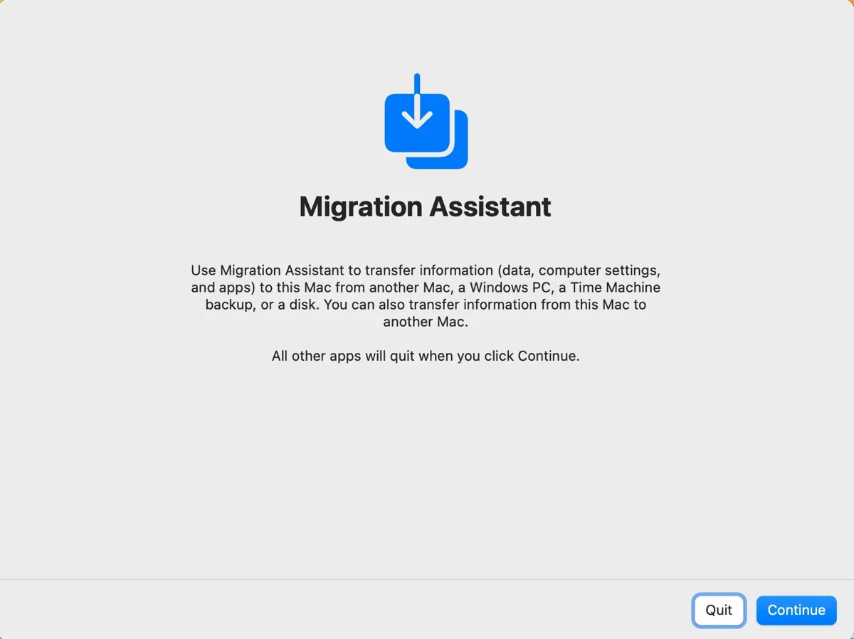 Asistente de Migración en la carpeta Utilidades en Mac