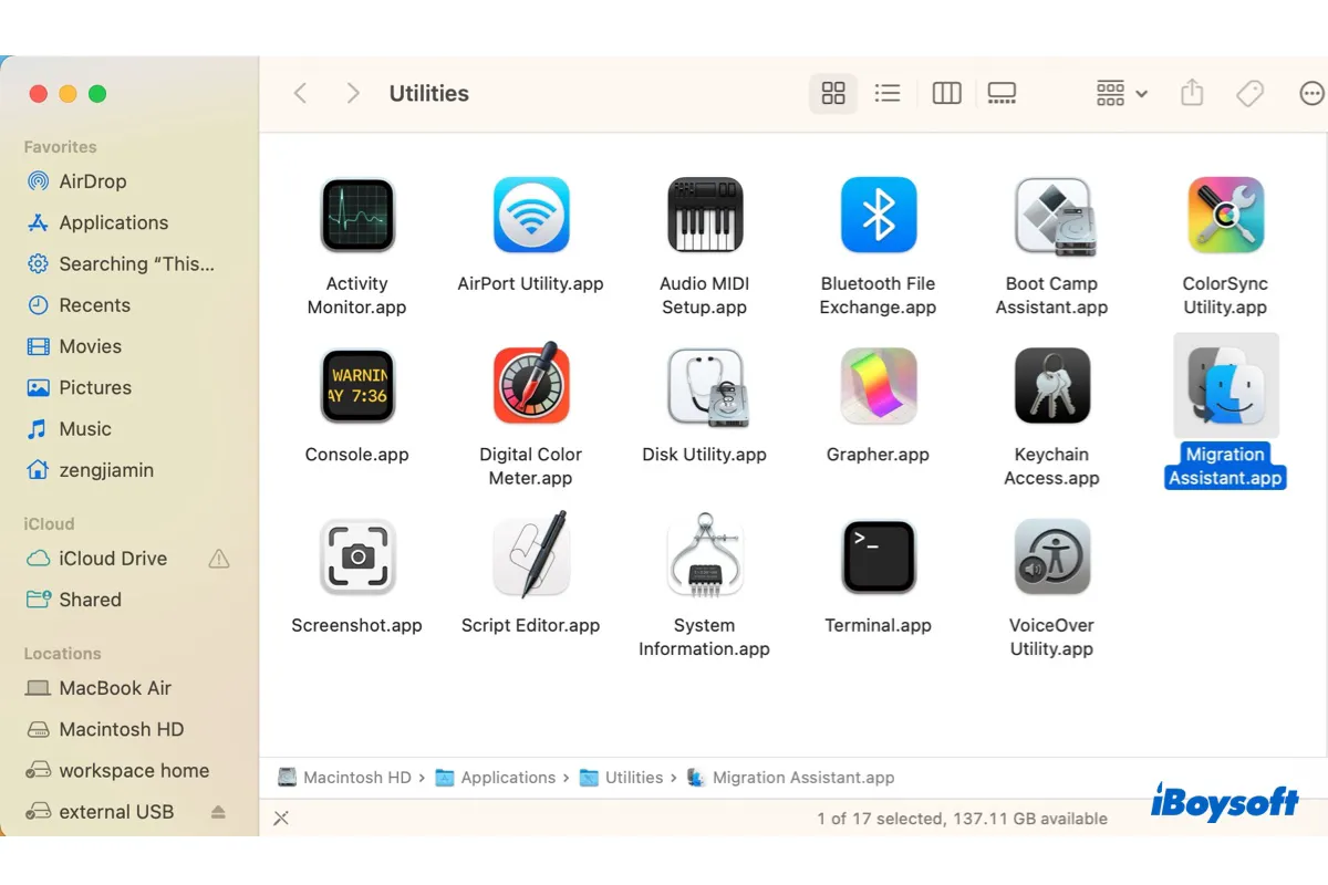 Utilities folder on Mac