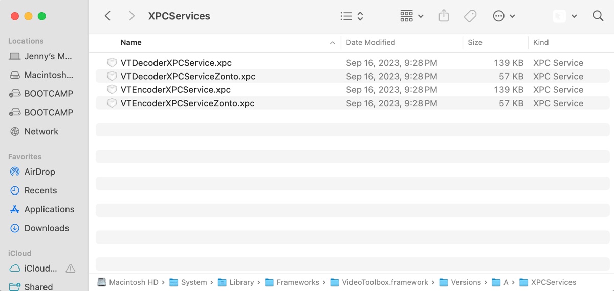 Where VTDecoderXPCService is located on Mac