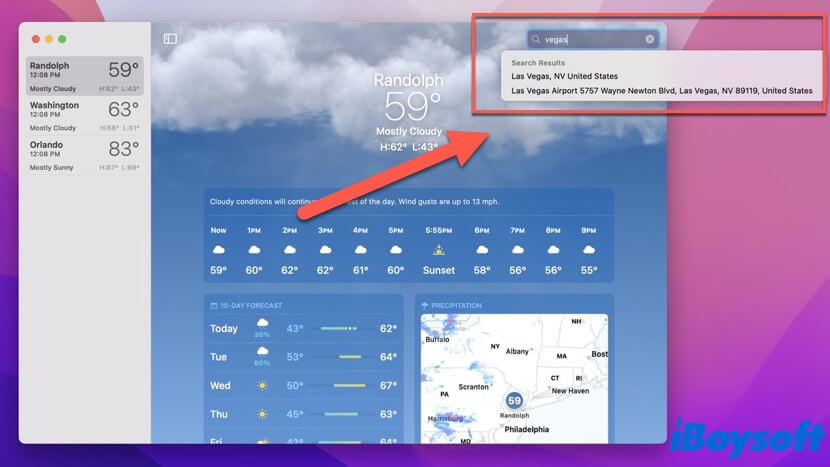 add a new location to the Weather app for Mac