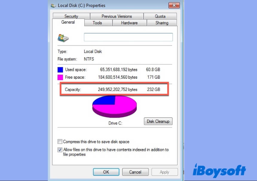 check external disk space on Windows