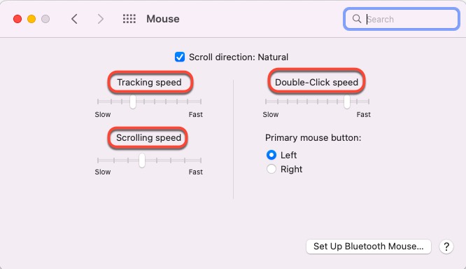 Como ativar e desativar a aceleração do mouse em um computador macOS