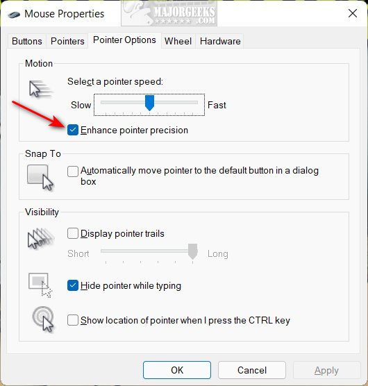 How to turn mouse acceleration on off on a Windows computer