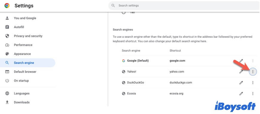 gestion des moteurs de recherche Chrome