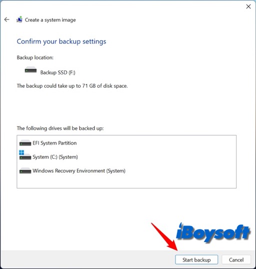 confirm system image backup settings