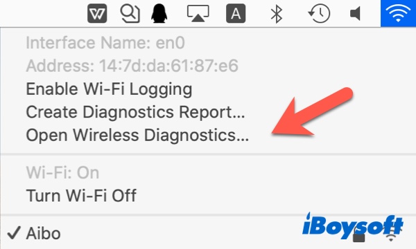 open Wireless Diagnostics on Mac from menu bar