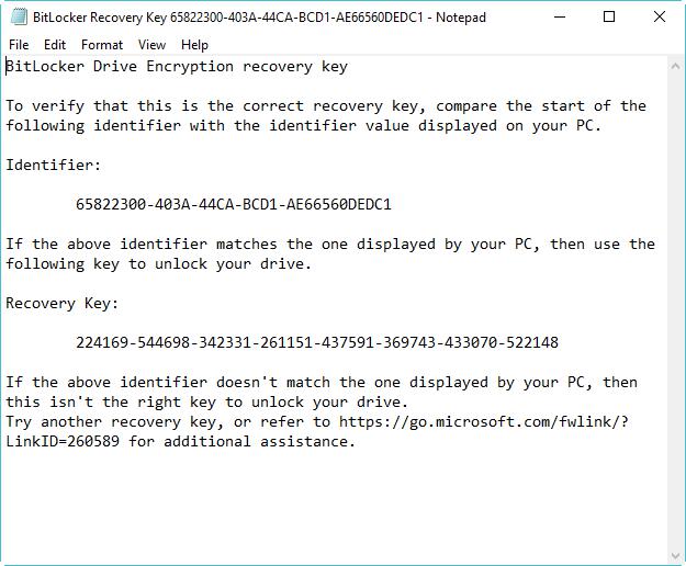 Find the BitLocker recovery key in a txt file