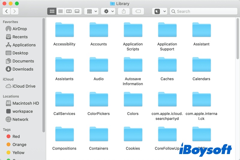 fichiers dans le dossier caché de la bibliothèque sur Mac