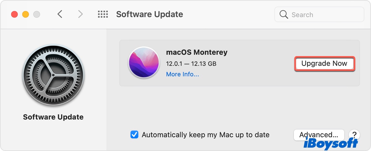 Mettez à niveau vers macOS Monterey dans Mise à jour logicielle