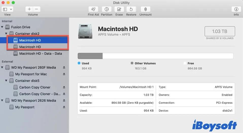 Faites un clic droit sur le volume démonté du Macintosh HD