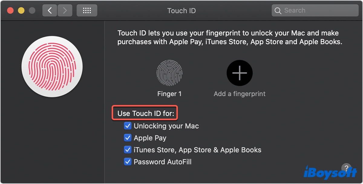  Cochez les services que vous souhaitez utiliser avec Touch ID