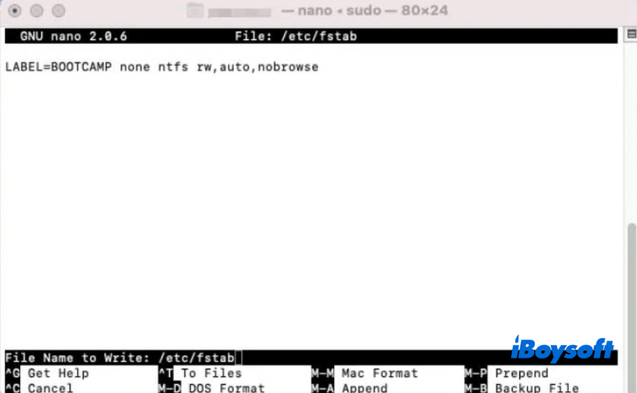 Utilisez Terminal pour lire et écrire le lecteur NTFS sur Mac