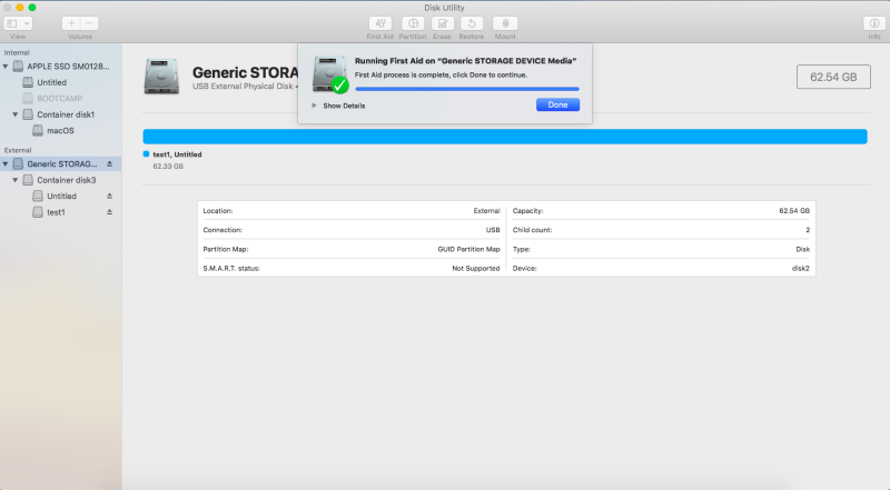 Exécuter First Aid de disque en mode de récupération de macOS 