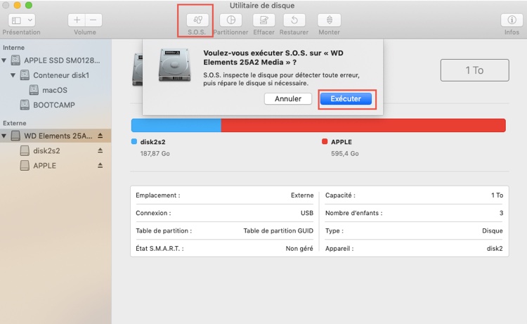 Réparer ce disque dur externe Mac impossible à monter avec SOS