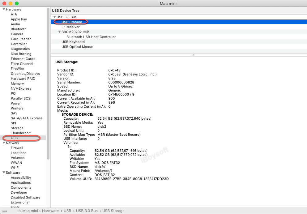 Vérifier si le Mac a reconnu le disque dur externe dans les Informations système