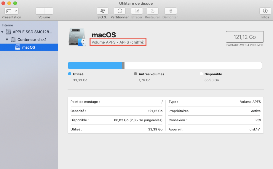 Vérifier si votre disque dur Mac est formaté avec le cryptage APFS