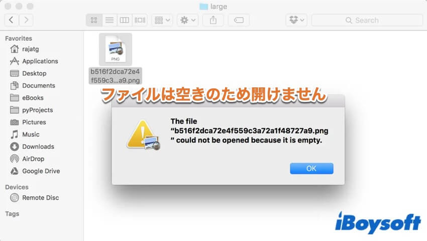 ファイルは空のため開けません