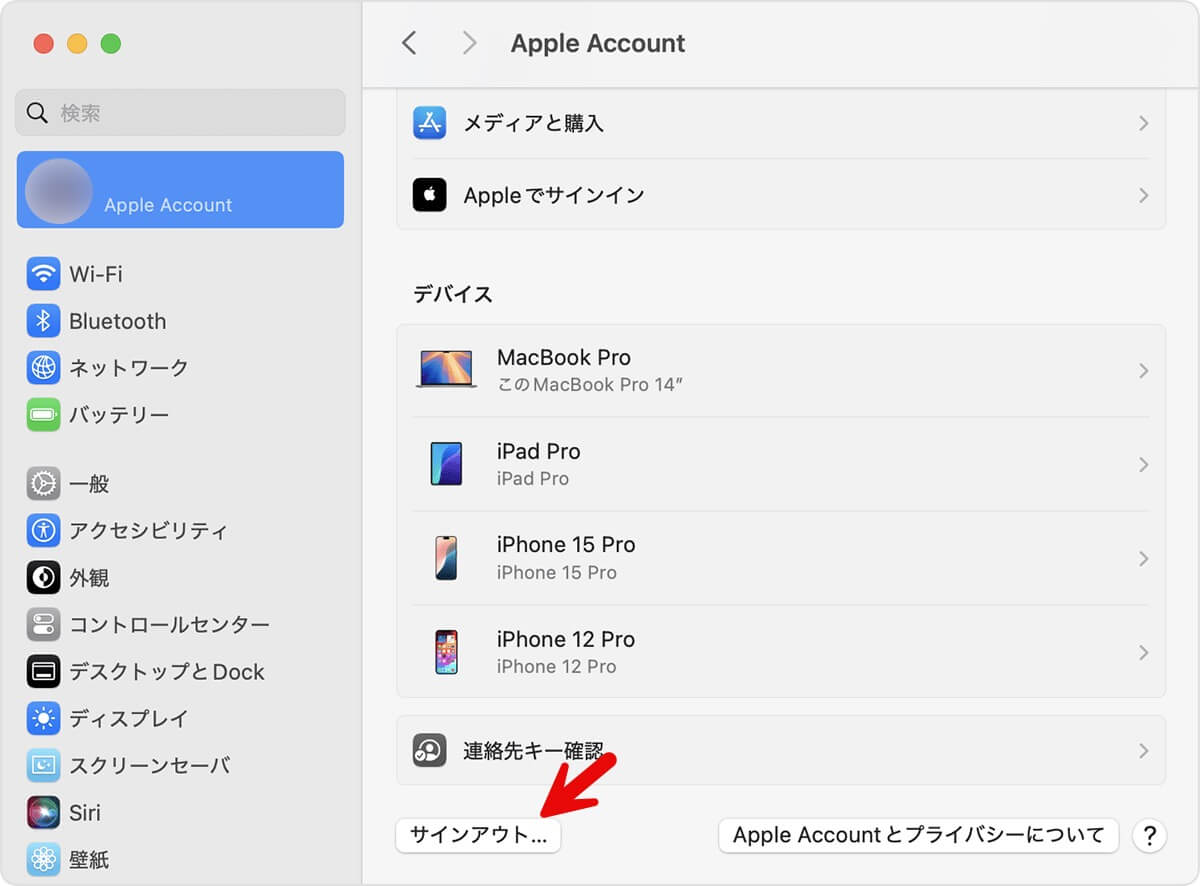 iCloudをサインアウト