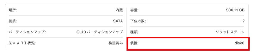 ディスクユーティリティで装置の番号を確認