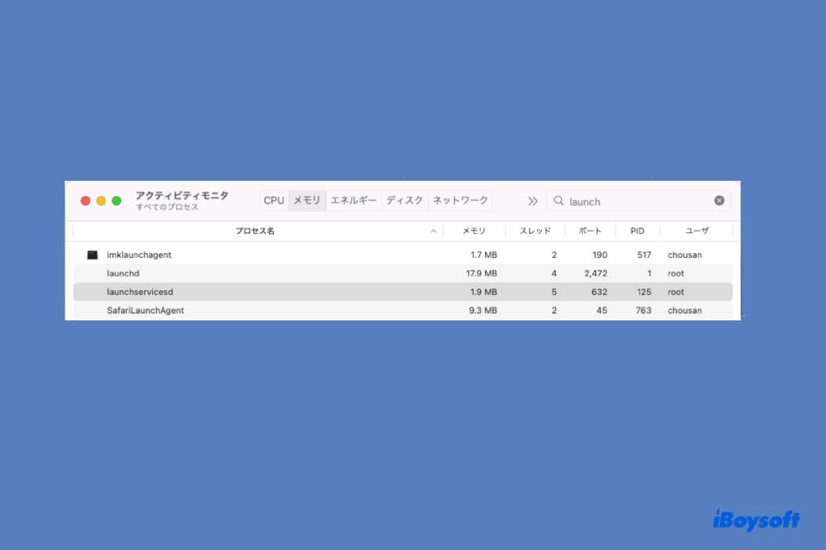 launchservicesdメモリCPUが高い