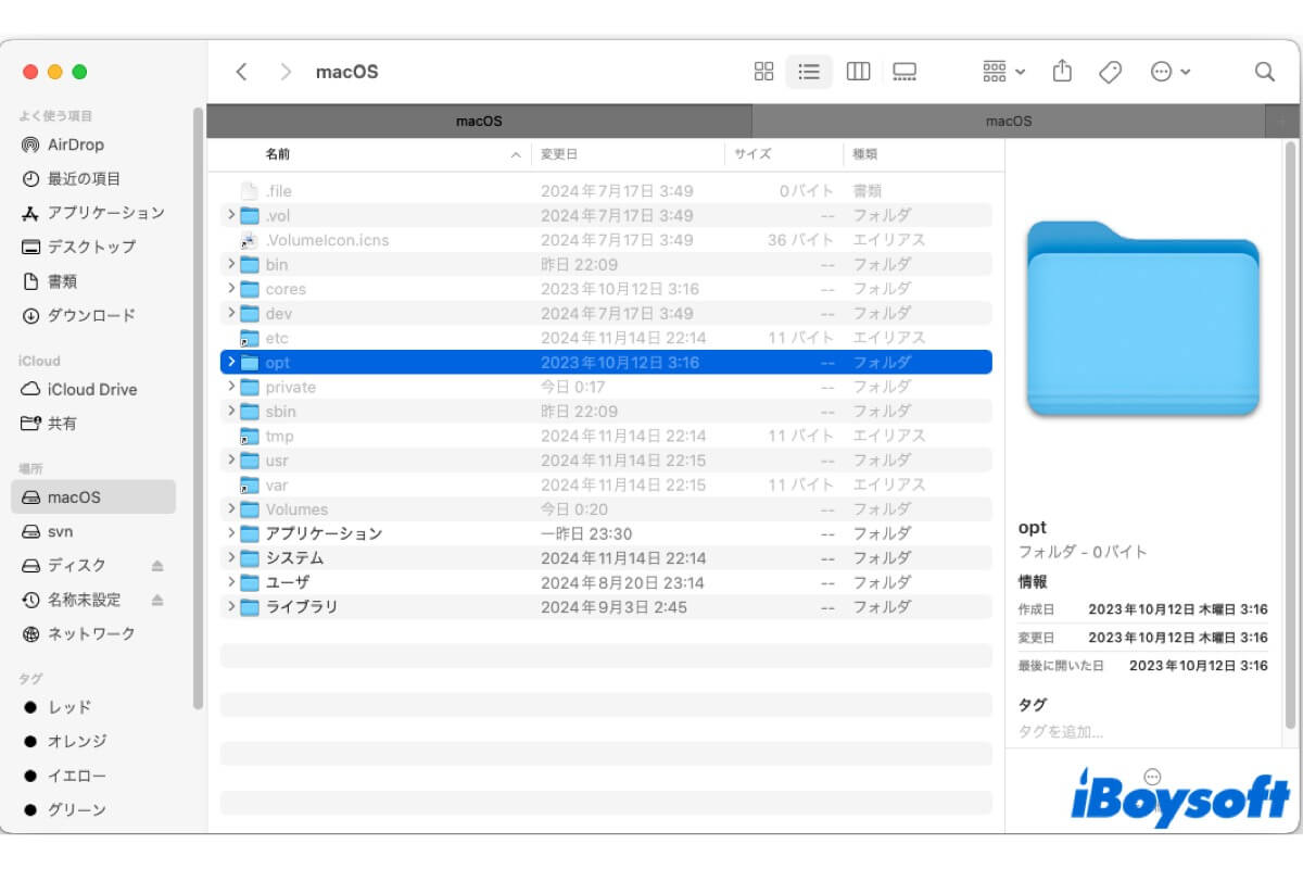 Macでのoptフォルダ