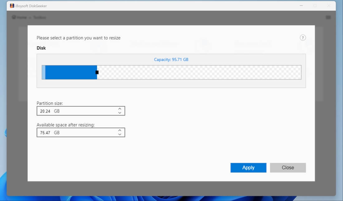 adjust partition size