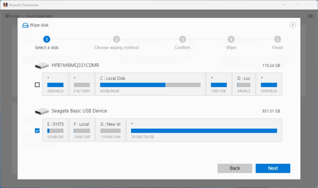 secure data wipe select disk