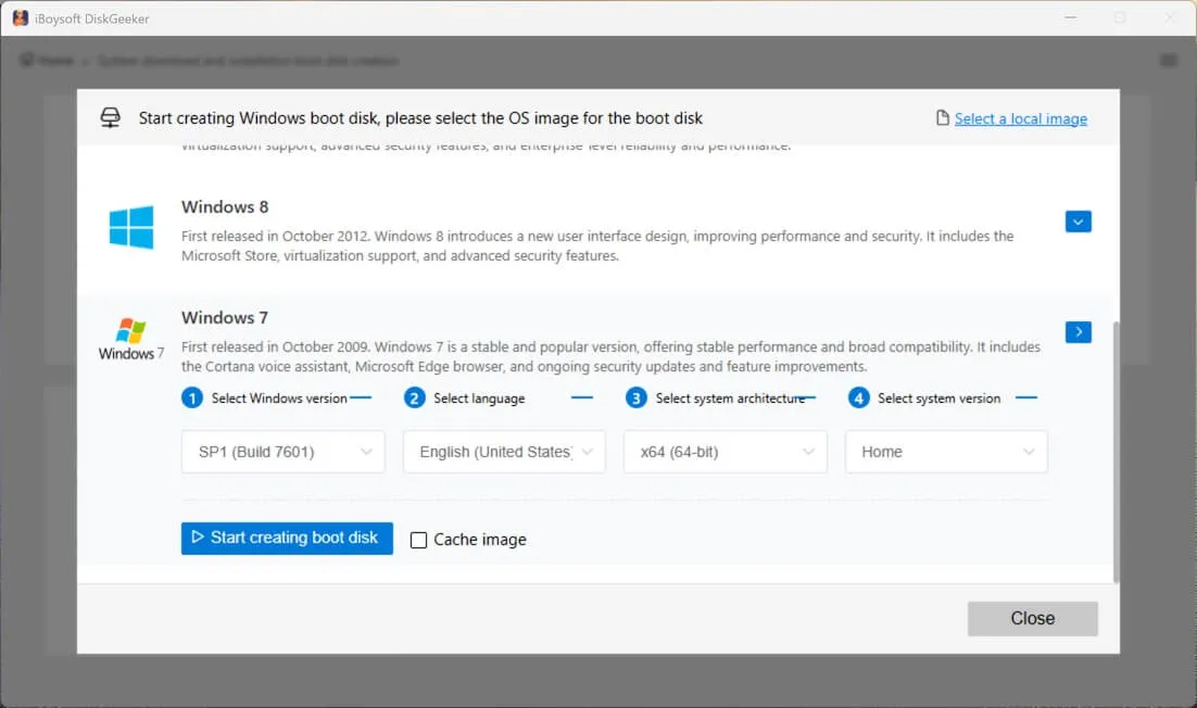 Select Windows 7 ISO image