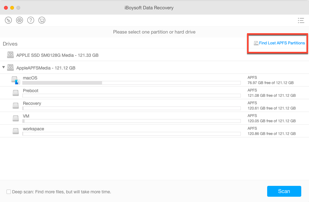 Find Lost APFS Partition