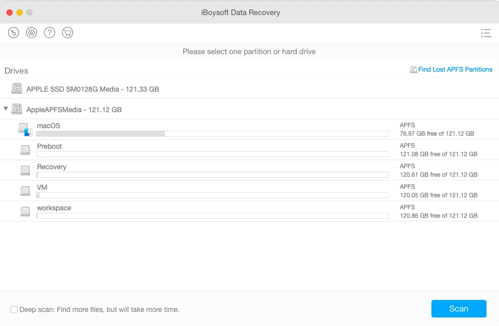 Recover lost data from unmountable APFS volume with iBoysoft Data Recovery for Mac