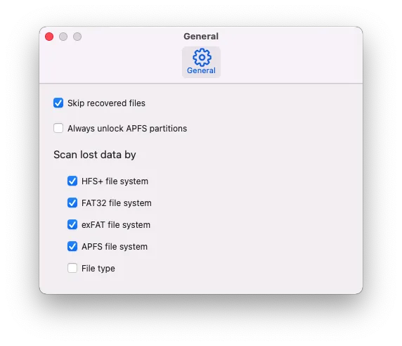 iBoysoft Data Recovery for Mac preferences