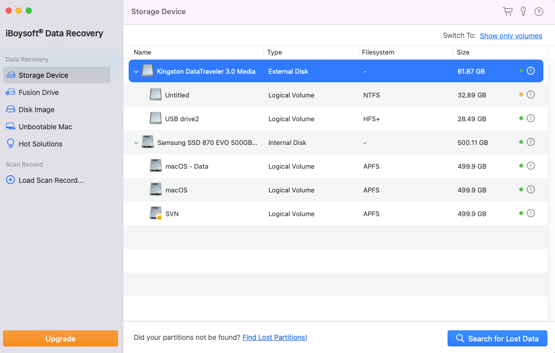 Scan der internen Festplatte des Mac